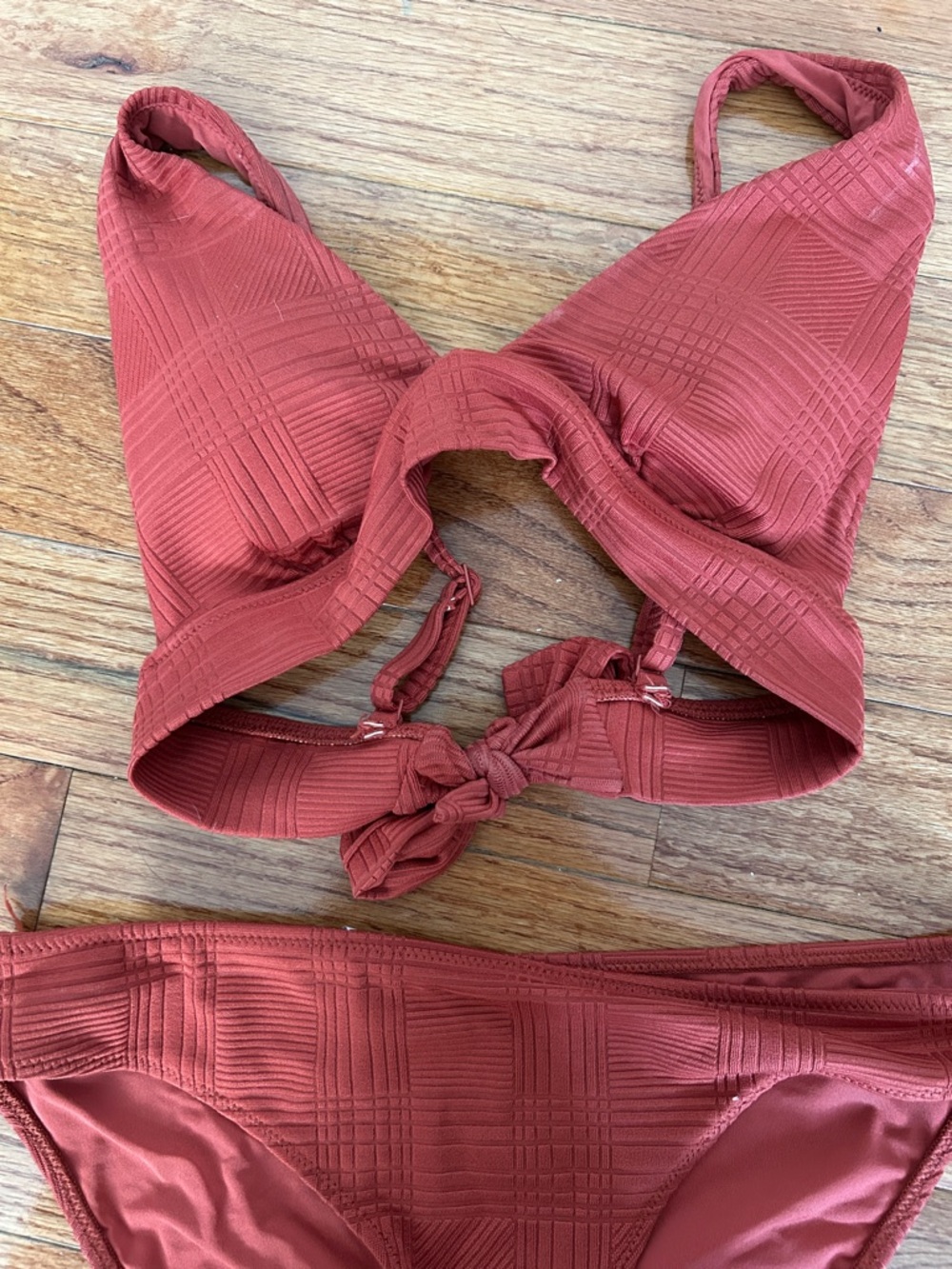 Aerie Textured Triangle Bikini Set in Terracotta M - Picture 4 of 6